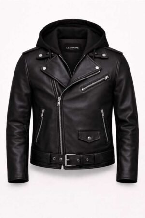 Hooded Biker Leather Jacket for Men