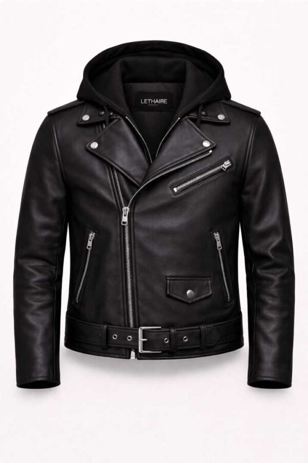 Hooded Biker Leather Jacket for Men